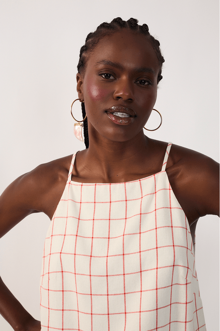 Blusa Linho Quadradinha Xadrez