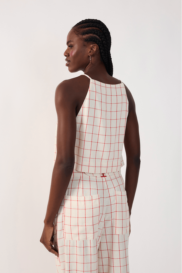 Blusa Linho Quadradinha Xadrez