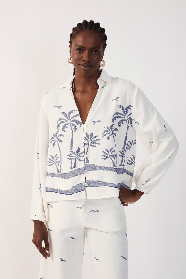 Camisa Linho Bordado Coqueiro