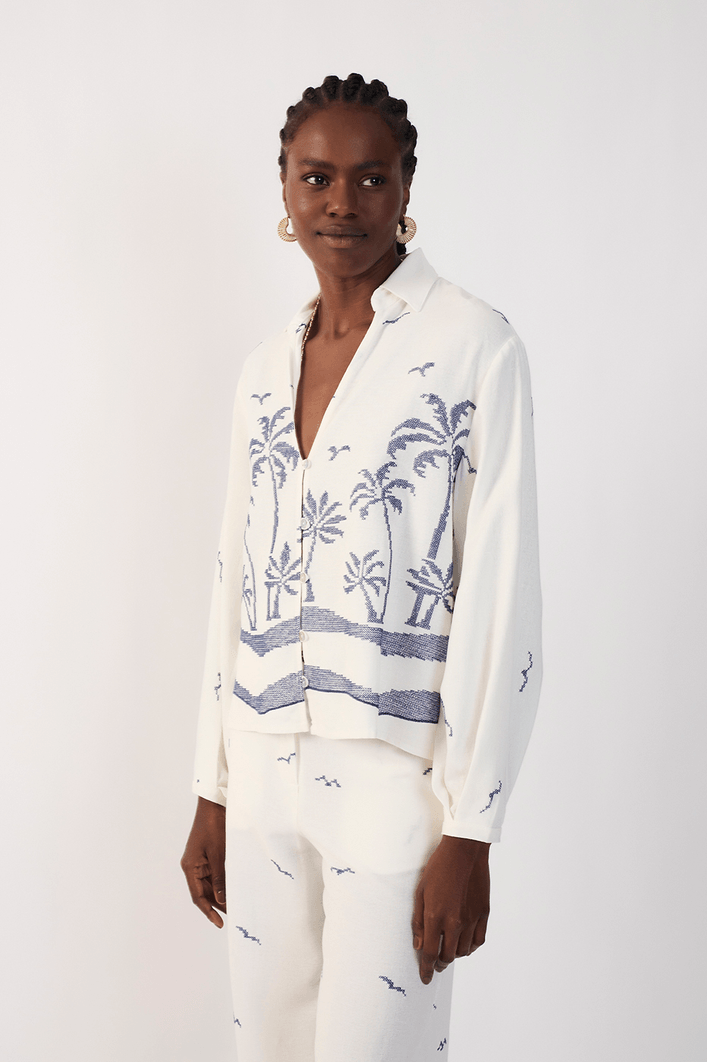 Camisa Linho Bordado Coqueiro