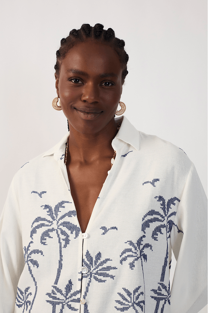 Camisa Linho Bordado Coqueiro