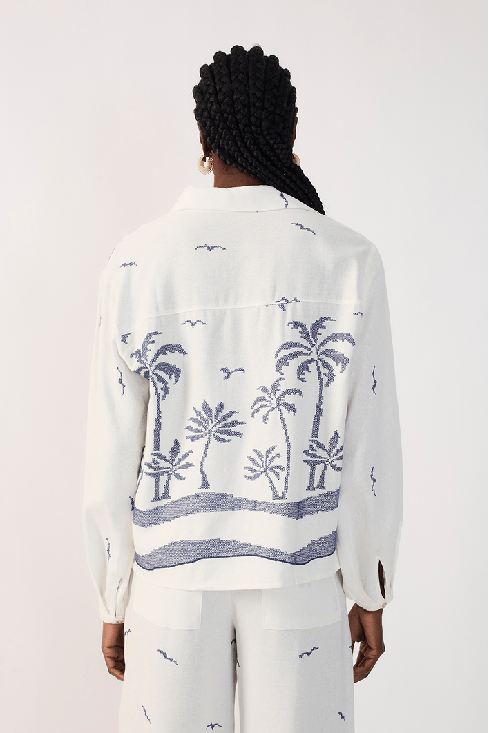 Camisa Linho Bordado Coqueiro