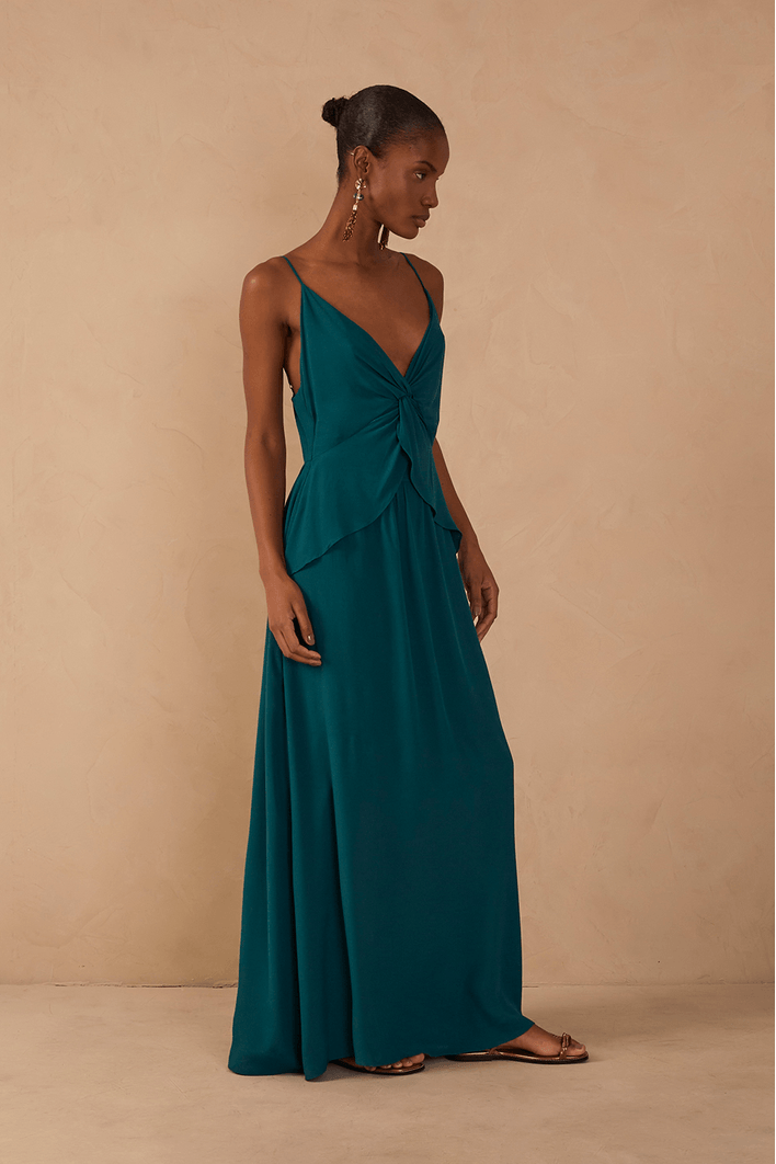 Vestido Longo Crepe Busto Torcido