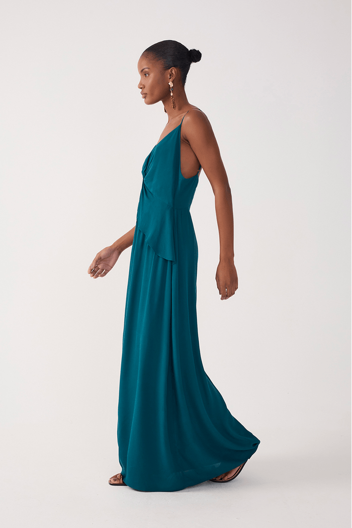 Vestido Longo Crepe Busto Torcido