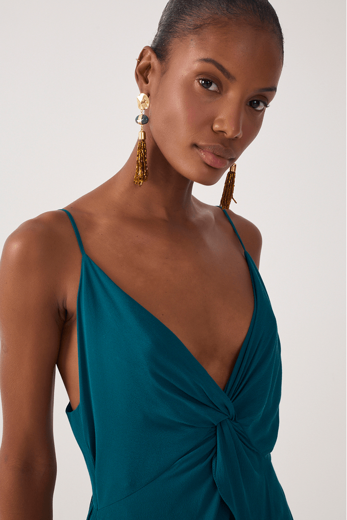 Vestido Longo Crepe Busto Torcido
