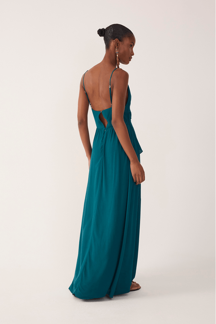 Vestido Longo Crepe Busto Torcido
