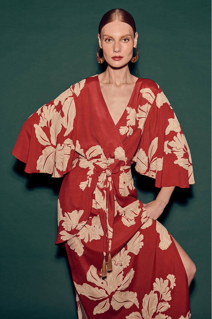 Vestido Cropped Estampa Pétala Vermelha