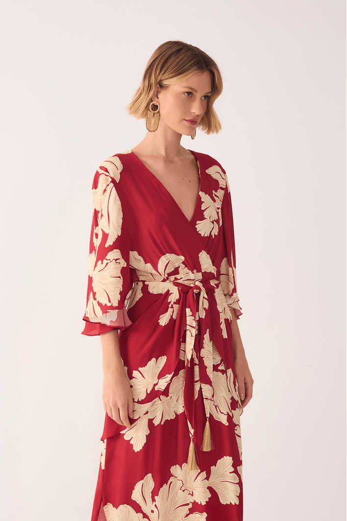 Vestido Cropped Estampa Pétala Vermelha