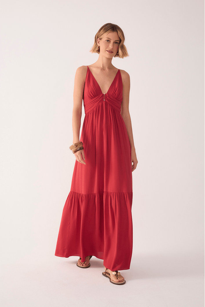 Vestido Crepe Metal  Decote