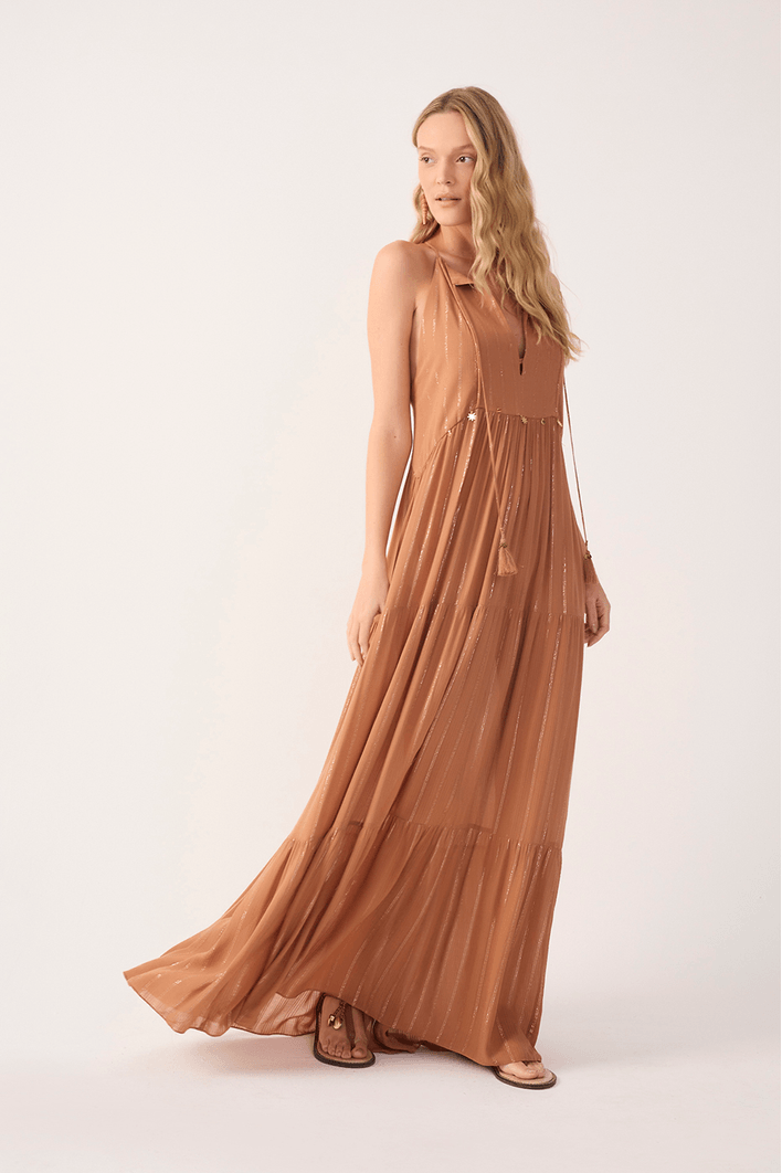 Vestido Longo Lurex Bordado Moedinha