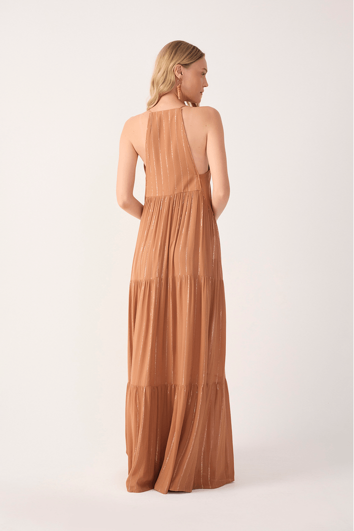 Vestido Longo Lurex Bordado Moedinha