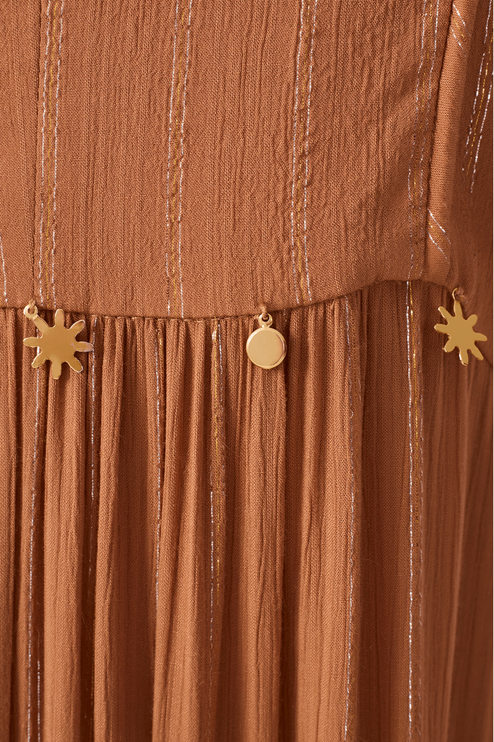 Vestido Longo Lurex Bordado Moedinha