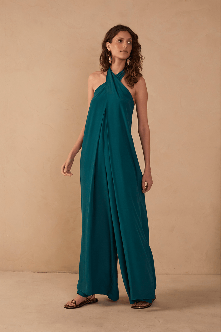 Macacão Crepe Decote Frente Transpassado