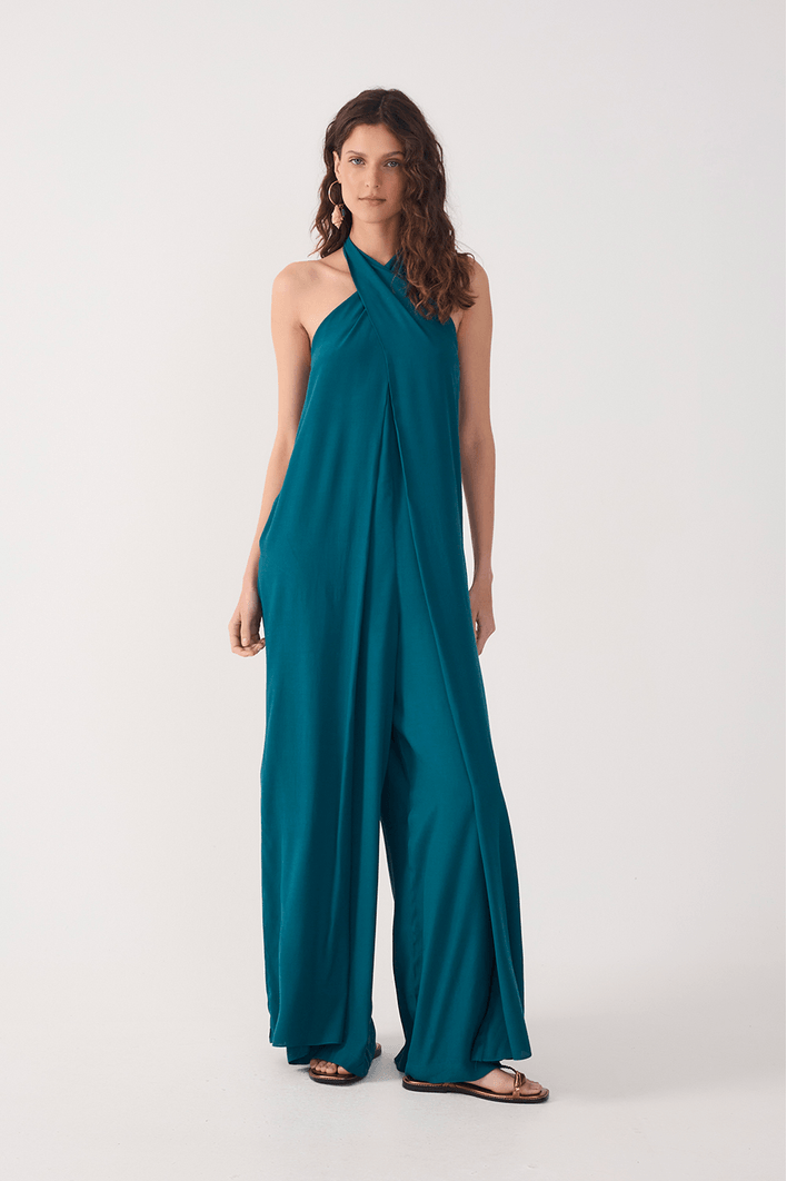 Macacão Crepe Decote Frente Transpassado