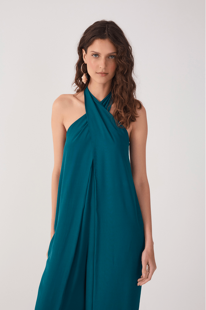 Macacão Crepe Decote Frente Transpassado