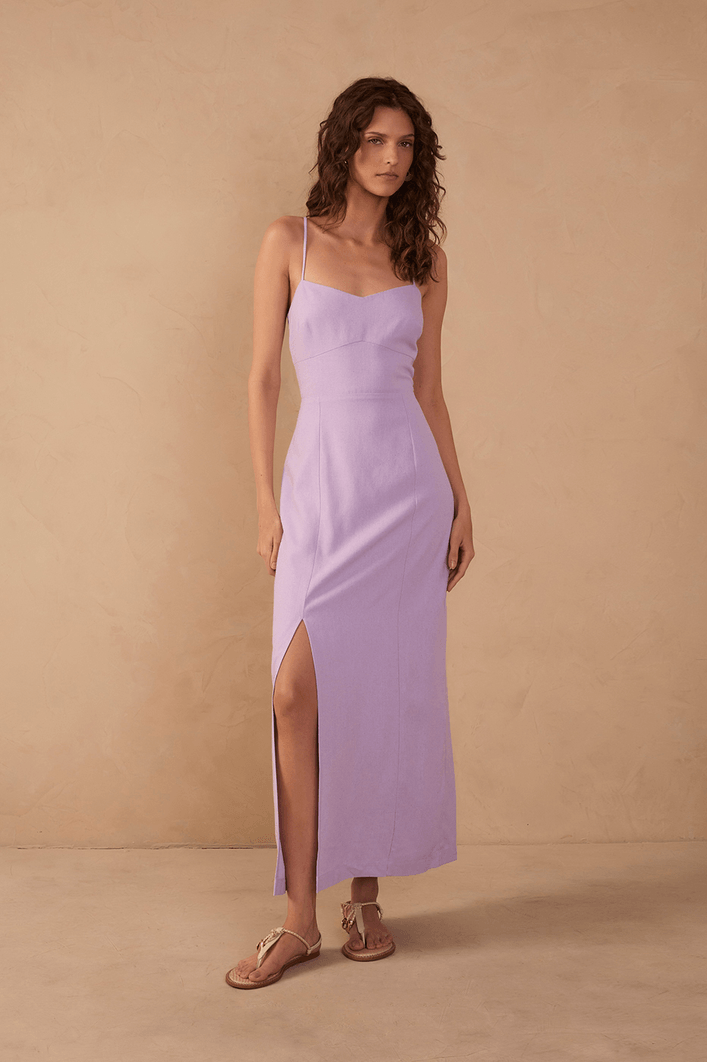 Vestido Midi Linho Fenda