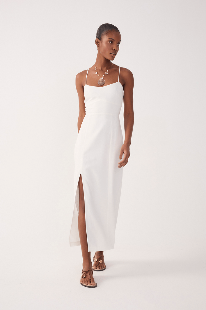 Vestido Midi Linho Fenda