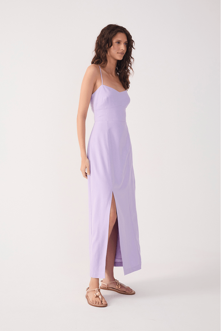 Vestido Midi Linho Fenda