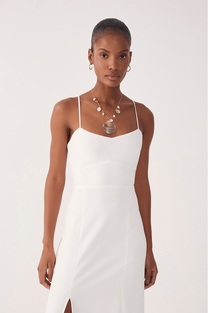 Vestido Midi Linho Fenda