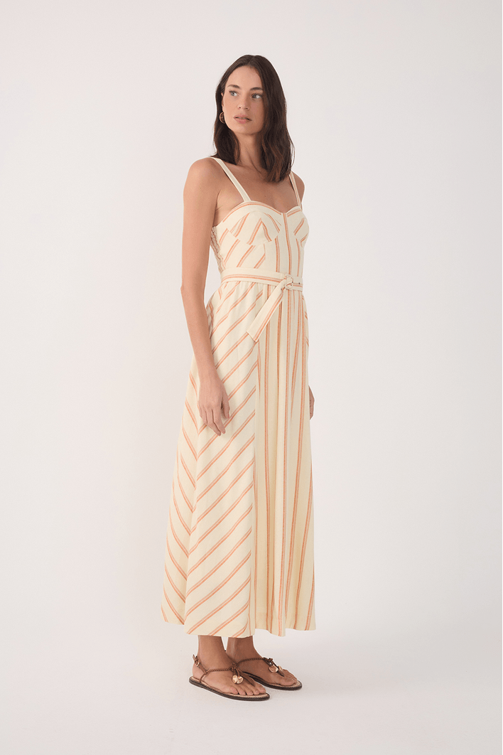 Vestido Midi Listras Com Cinto