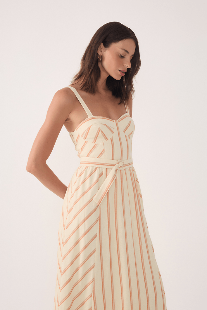 Vestido Midi Listras Com Cinto