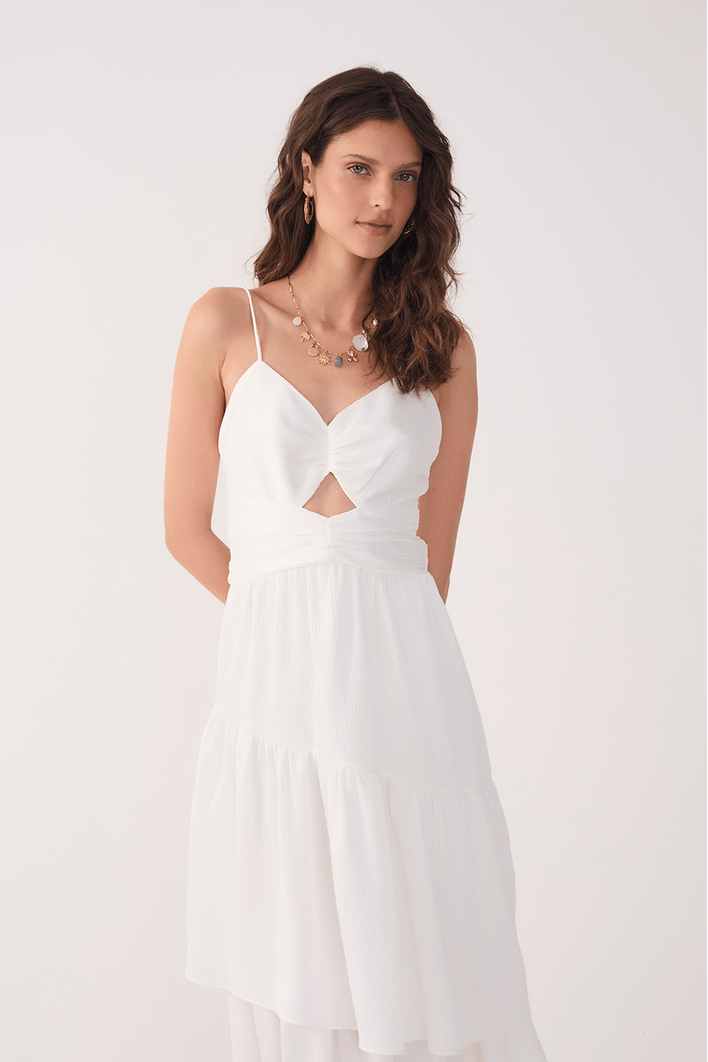 Vestido Cropped Cetim Plissado