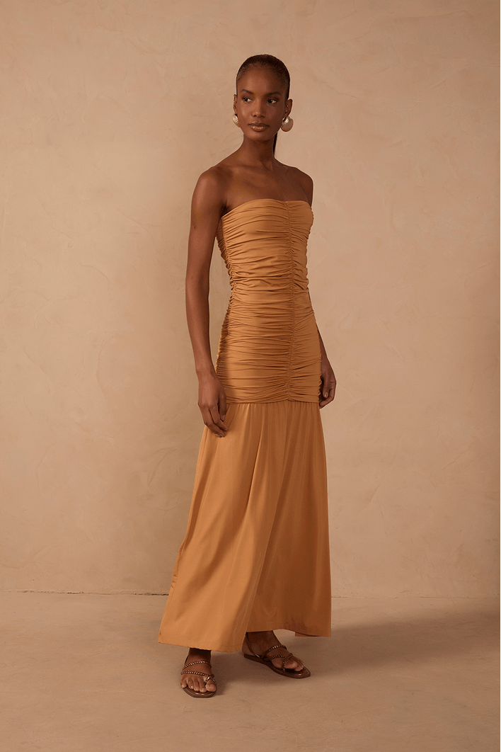 Vestido Sem Alça Franzido Jersey