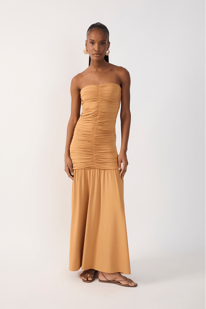 Vestido Sem Alça Franzido Jersey