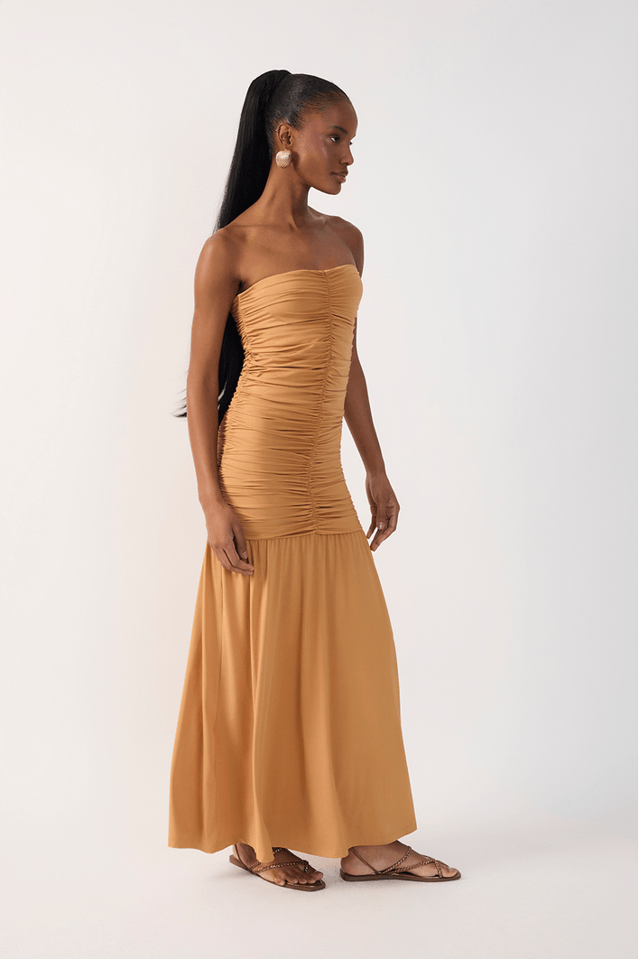 Vestido Sem Alça Franzido Jersey