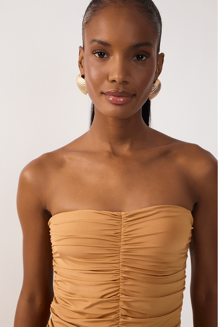 Vestido Sem Alça Franzido Jersey