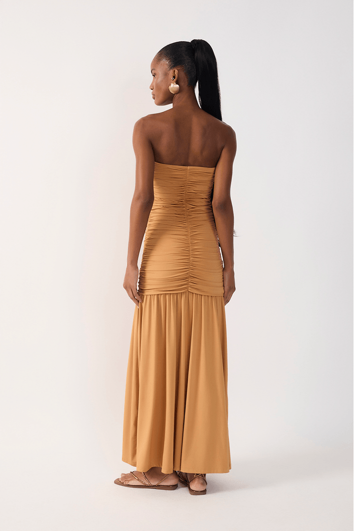Vestido Sem Alça Franzido Jersey