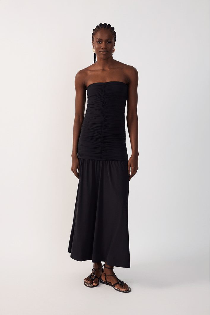 Vestido Sem Alça Franzido Jersey