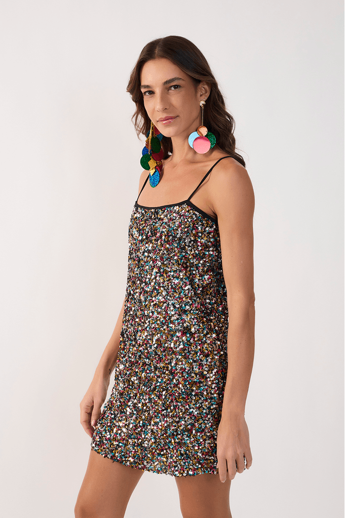 Vestido Curto Paete Color