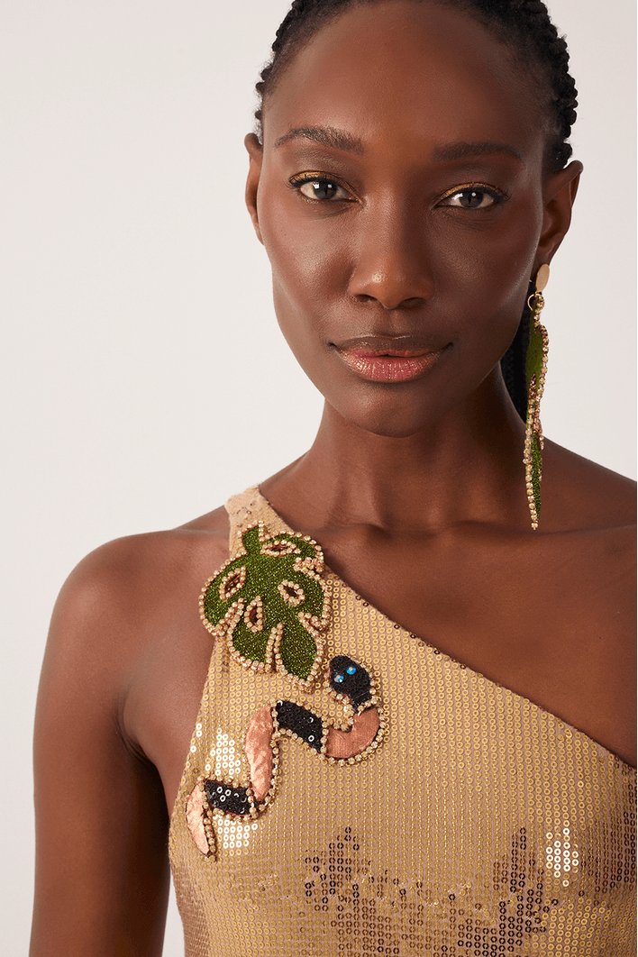 Body Paetê Com Cobra