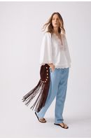 Calça Jeans Reta Detalhe Prega