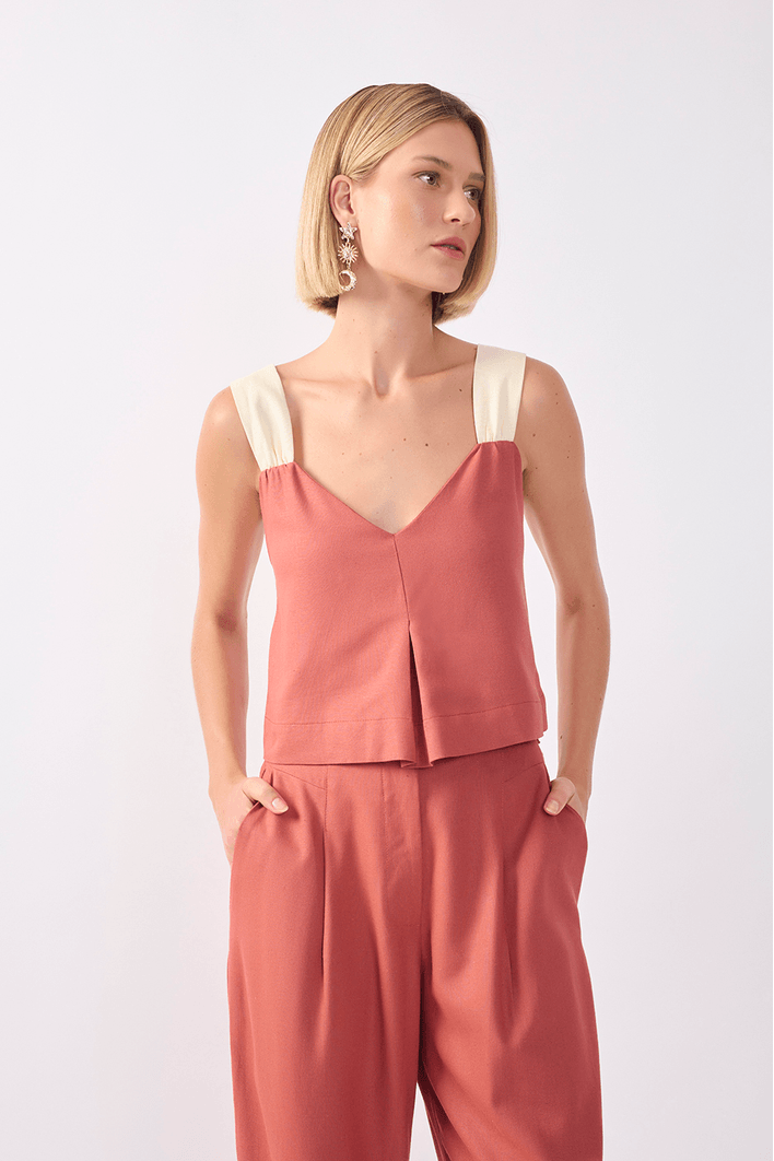 Blusa Linho Alça Franzida