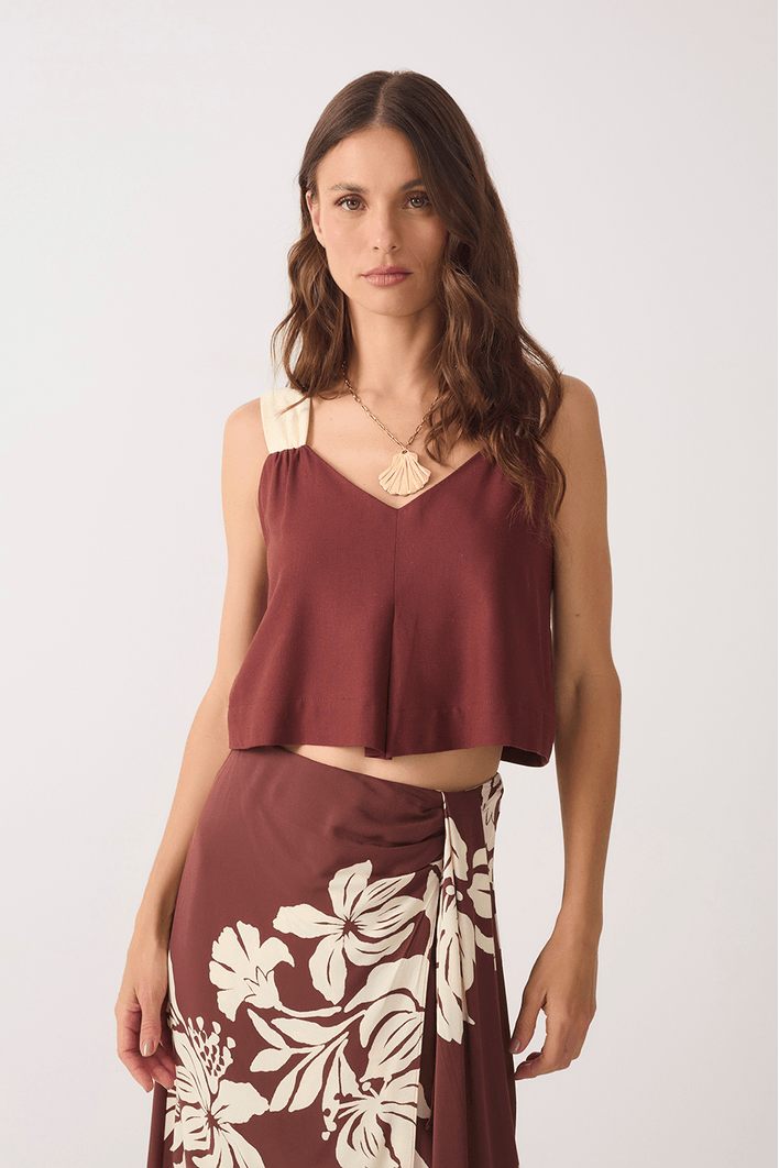 Blusa Linho Alça Franzida