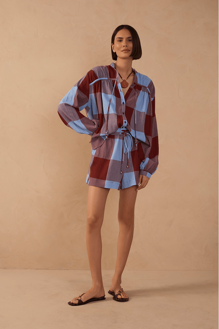 Short Xadrez Elástico Cintura