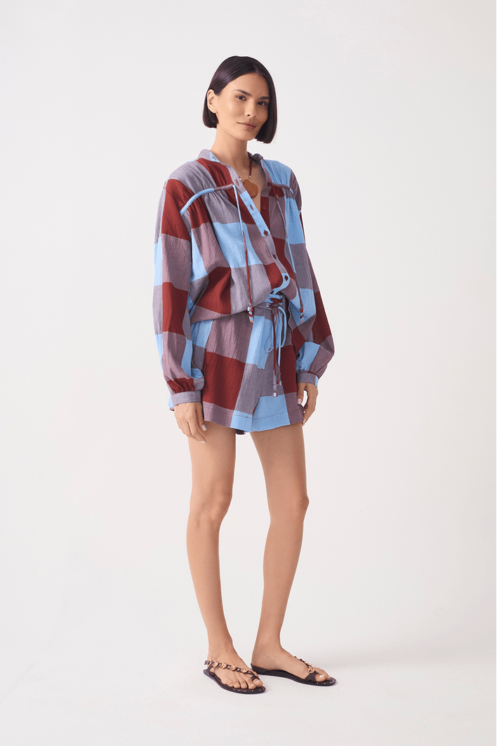 Short Xadrez Elástico Cintura