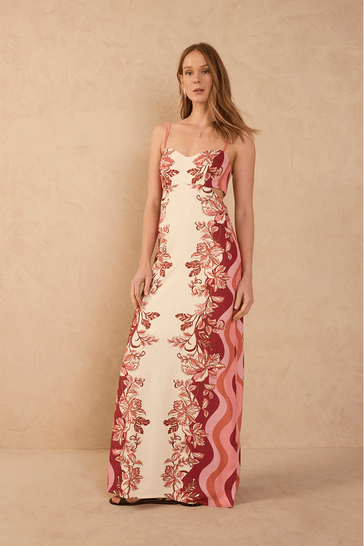 Vestido Cropped Linho Est Onda Floral