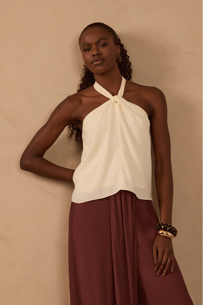 Blusa Crepe Amarração Pescoço