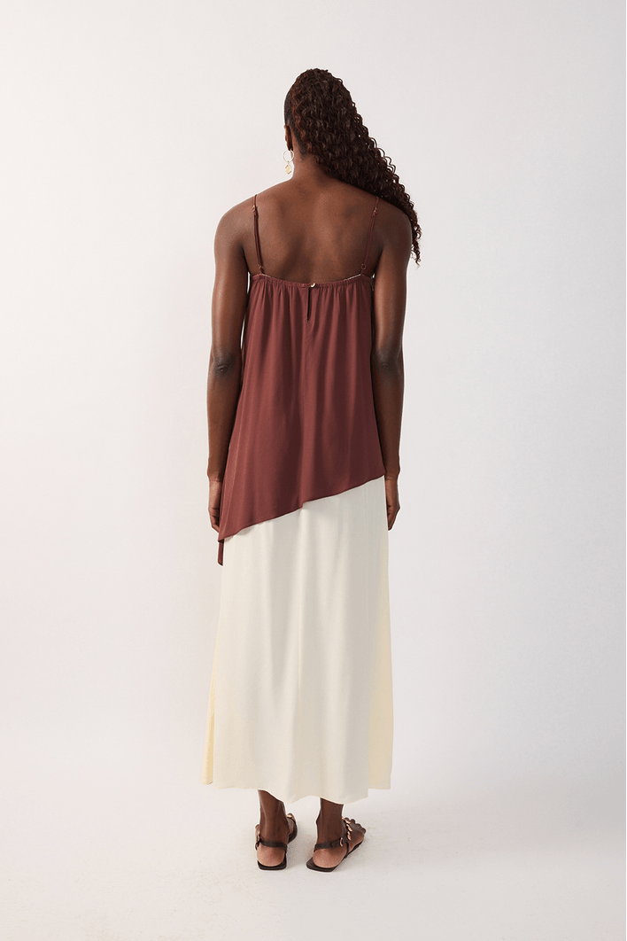 Vestido Cropped Crepe Sobreposição Bico