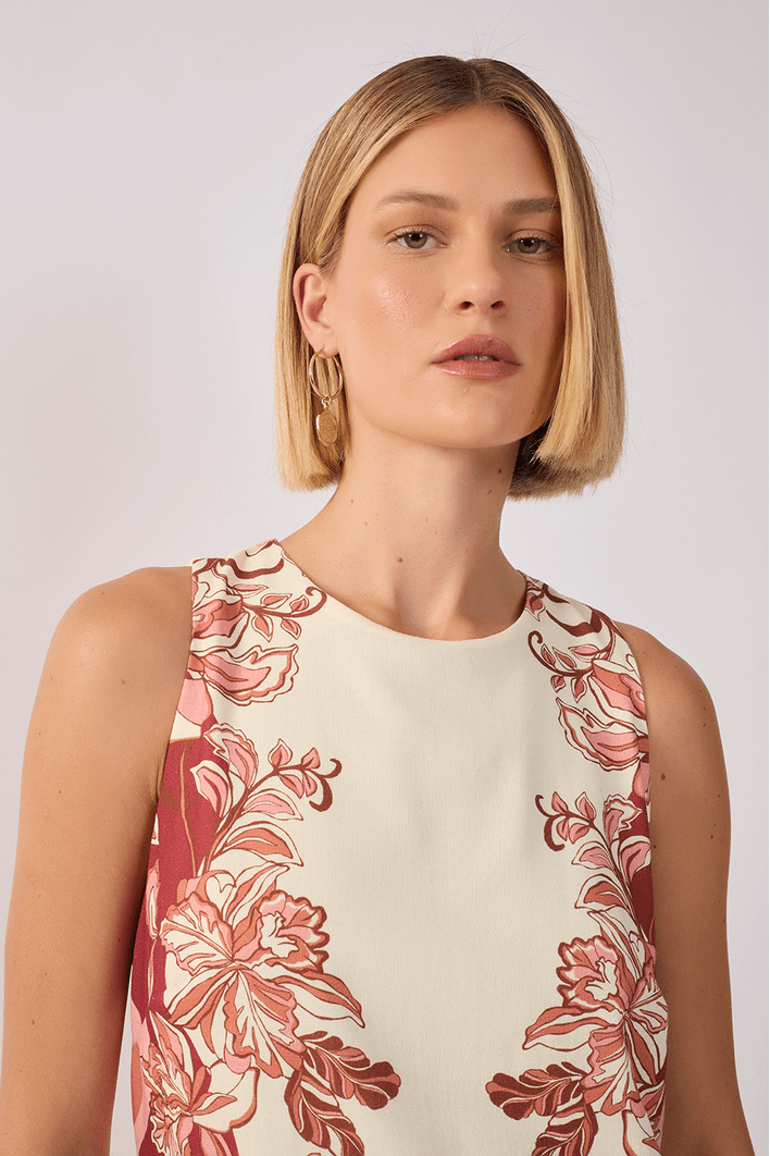Vestido Linho Est Onda Floral