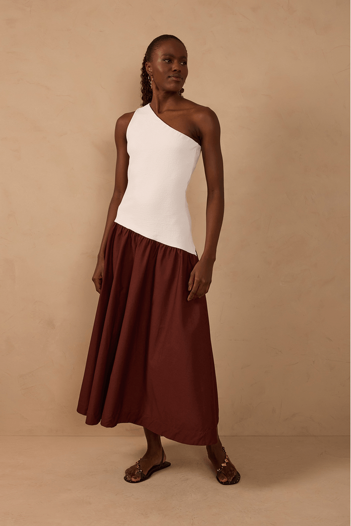 Vestido Ombro Só Malha Com Tecido