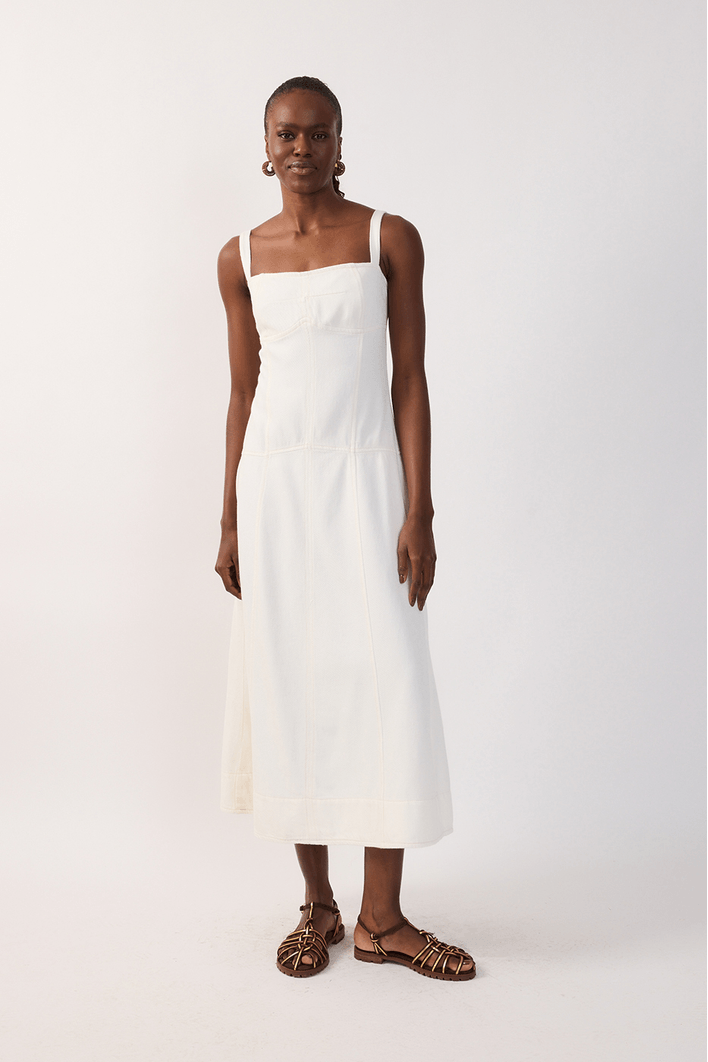 Vestido Sarja Decote Reto