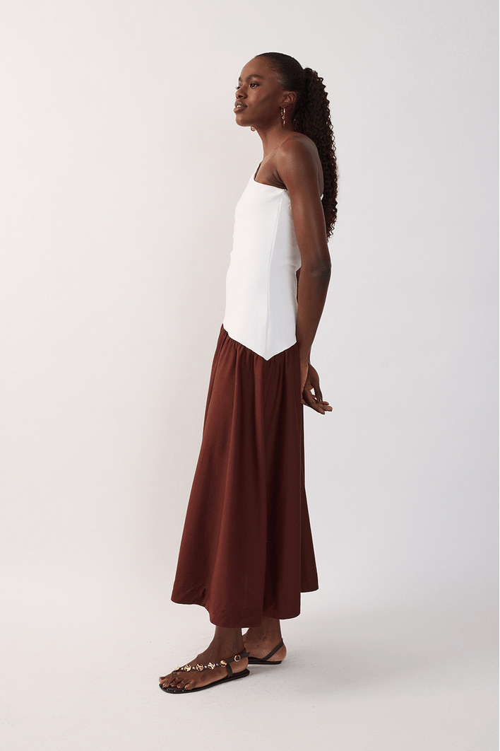 Vestido Ombro Só Malha Com Tecido