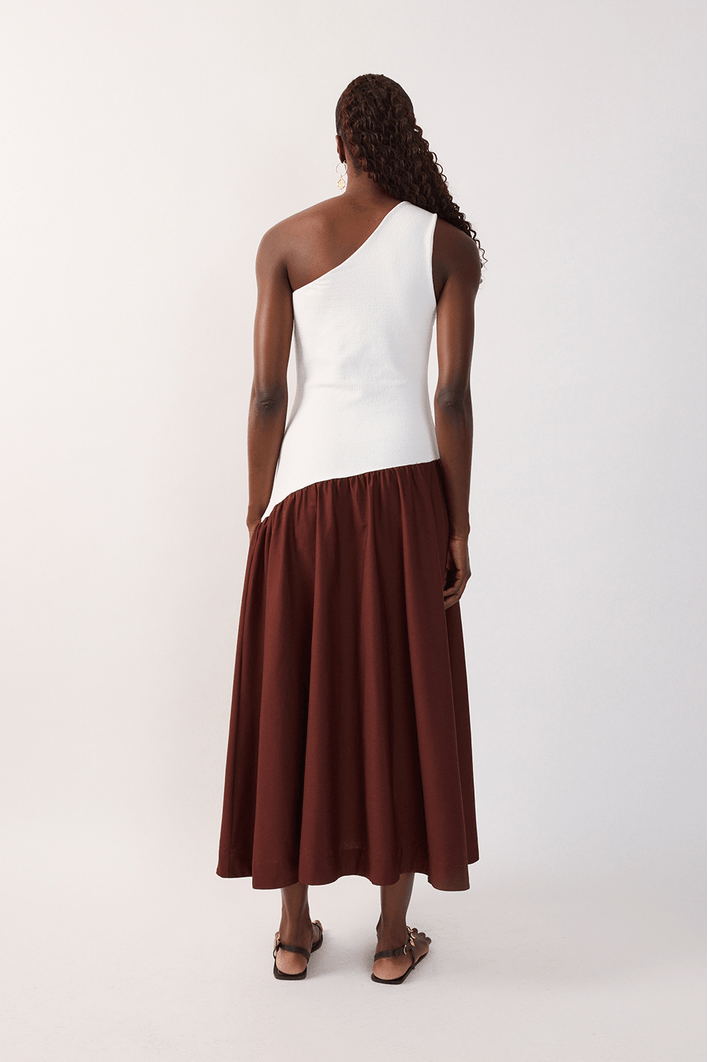 Vestido Ombro Só Malha Com Tecido