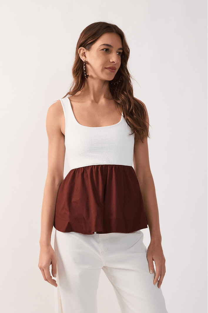 Blusa Bicolor Malha Com Tecido