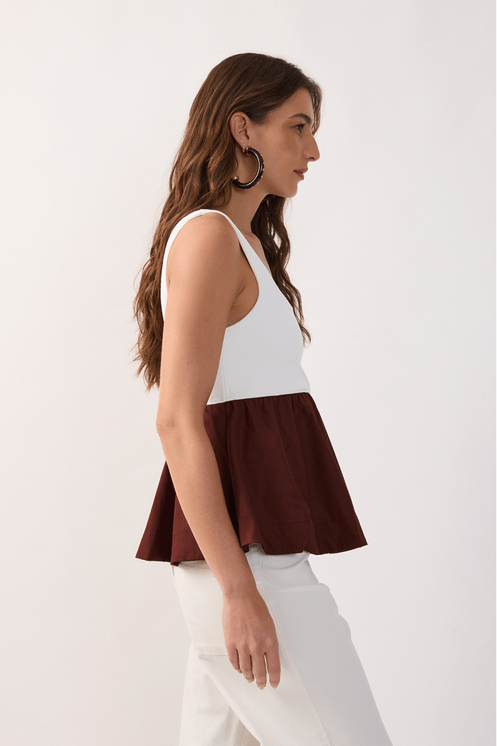 Blusa Bicolor Malha Com Tecido