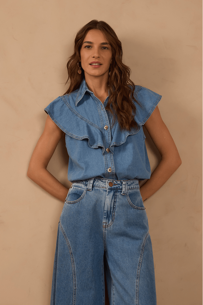 Blusa Jeans Babados